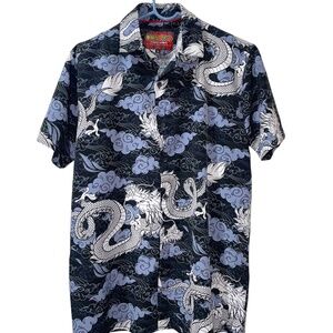 Men's Fresh Prints Tokyo Drill Clothing Short Sleeve Dragon All Over Shirt Sz M